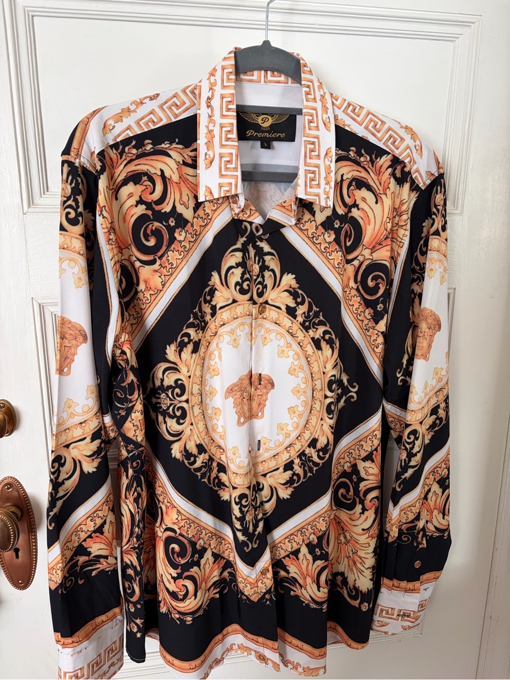 Premier Men’s Baroque Button-Down Shirt in Black and Gold